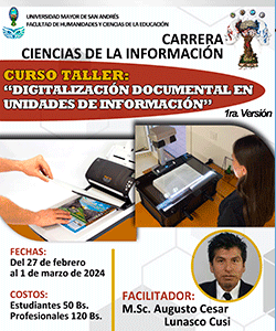 CURSO TALLER: "DIGITALIZACIÓN DOCUMENTAL EN UNIDADES DE INFORMACIÓN"